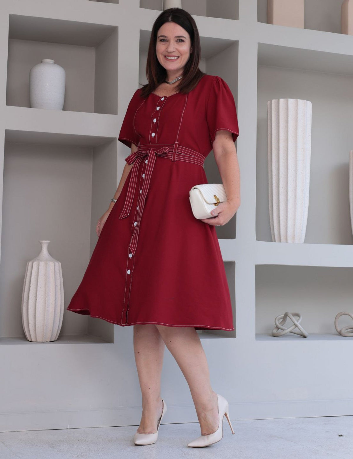 Vestido Curto Viscose Encorpado Com Pesponto