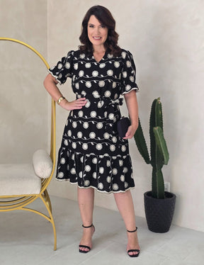 Vestido Curto Poliviscose Com Bordado