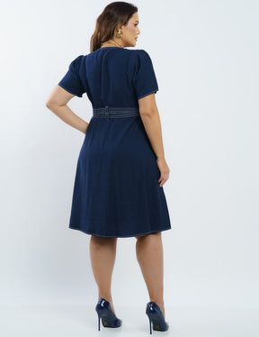 Vestido Curto Viscose Encorpado Com Pesponto