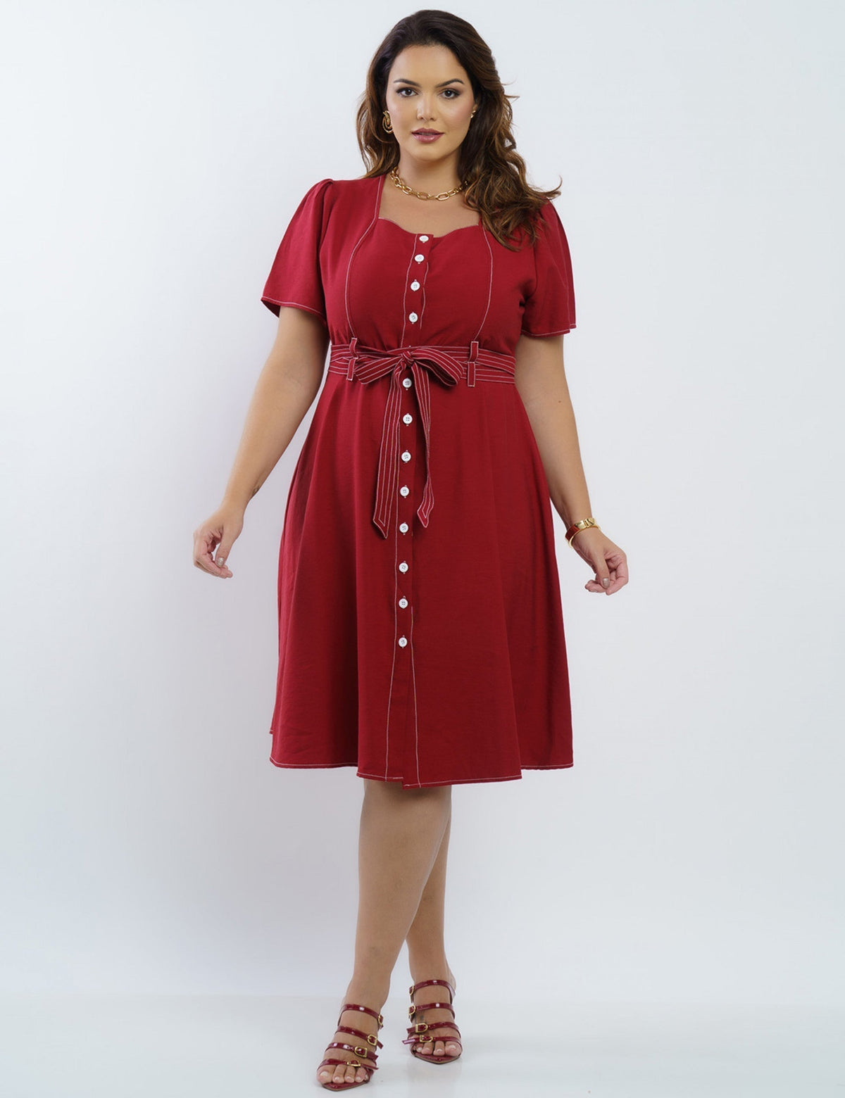 Vestido Curto Viscose Encorpado Com Pesponto