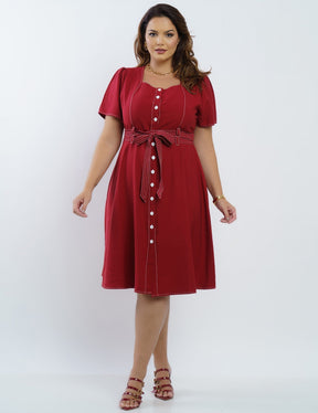 Vestido Curto Viscose Encorpado Com Pesponto