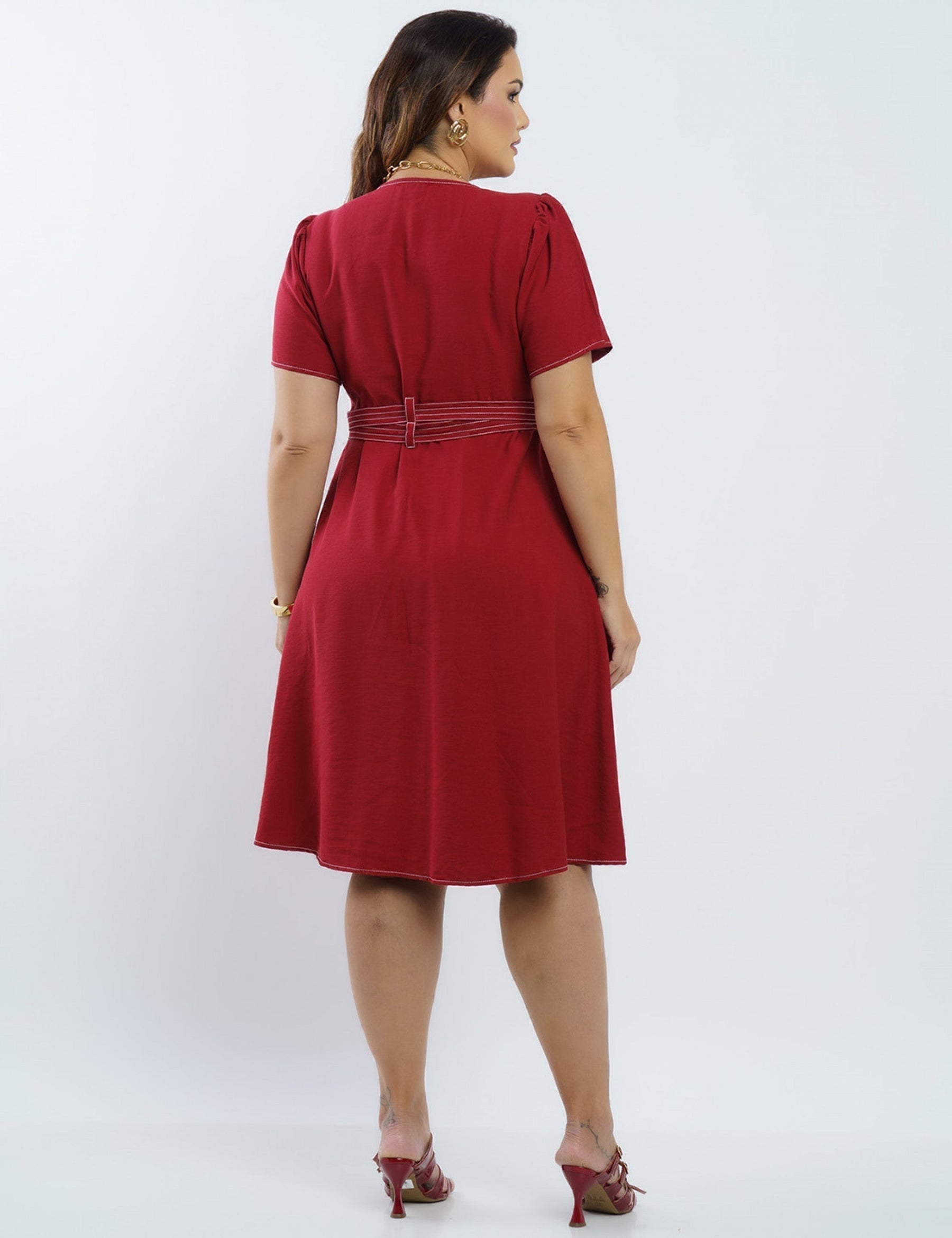 Vestido Curto Viscose Encorpado Com Pesponto