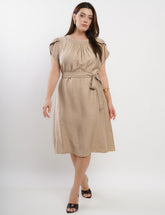 Vestido Curto Linho Misto Com Pesponto