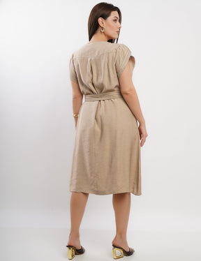 Vestido Curto Linho Misto Com Pesponto