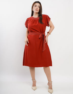 Vestido Curto Linho Misto Com Pesponto