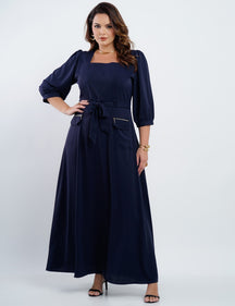 Vestido Longo Crepe Zíper Bolso