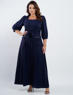 Vestido Longo Crepe Zíper Bolso