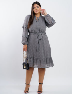 Vestido Curto Chiffon Poá Com Babadinho