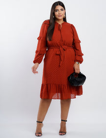 Vestido Curto Chiffon Poá Com Babadinho