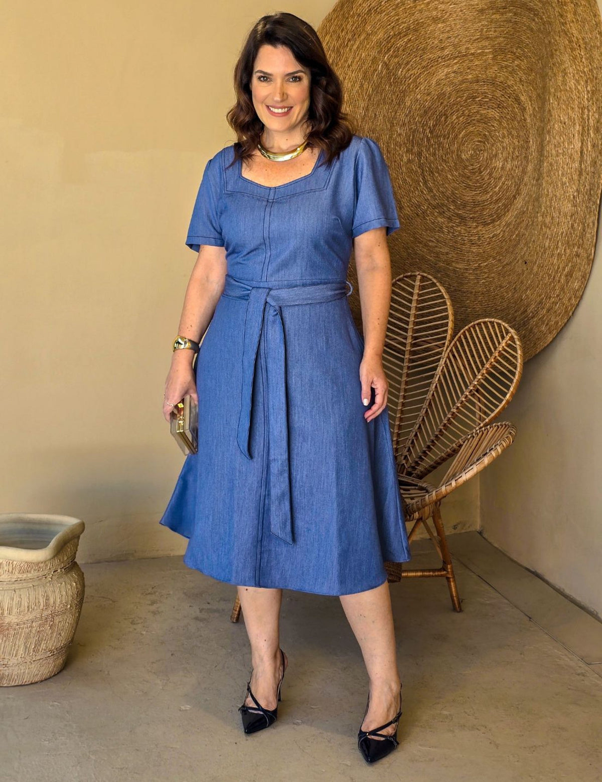 Vestido Curto Alfaiataria Com Pesponto