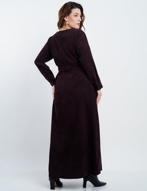 Vestido Longo Veludo Com Bolsos