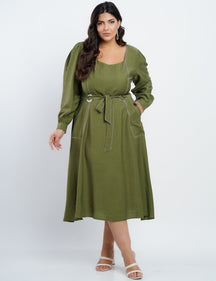 Vestido Midi Crepe Encorpado Com Pesponto