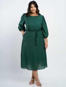 Vestido Midi Linho Misto Com Detalhe Trança