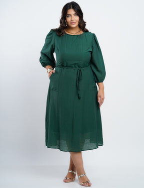 Vestido Midi Linho Misto Com Detalhe Trança