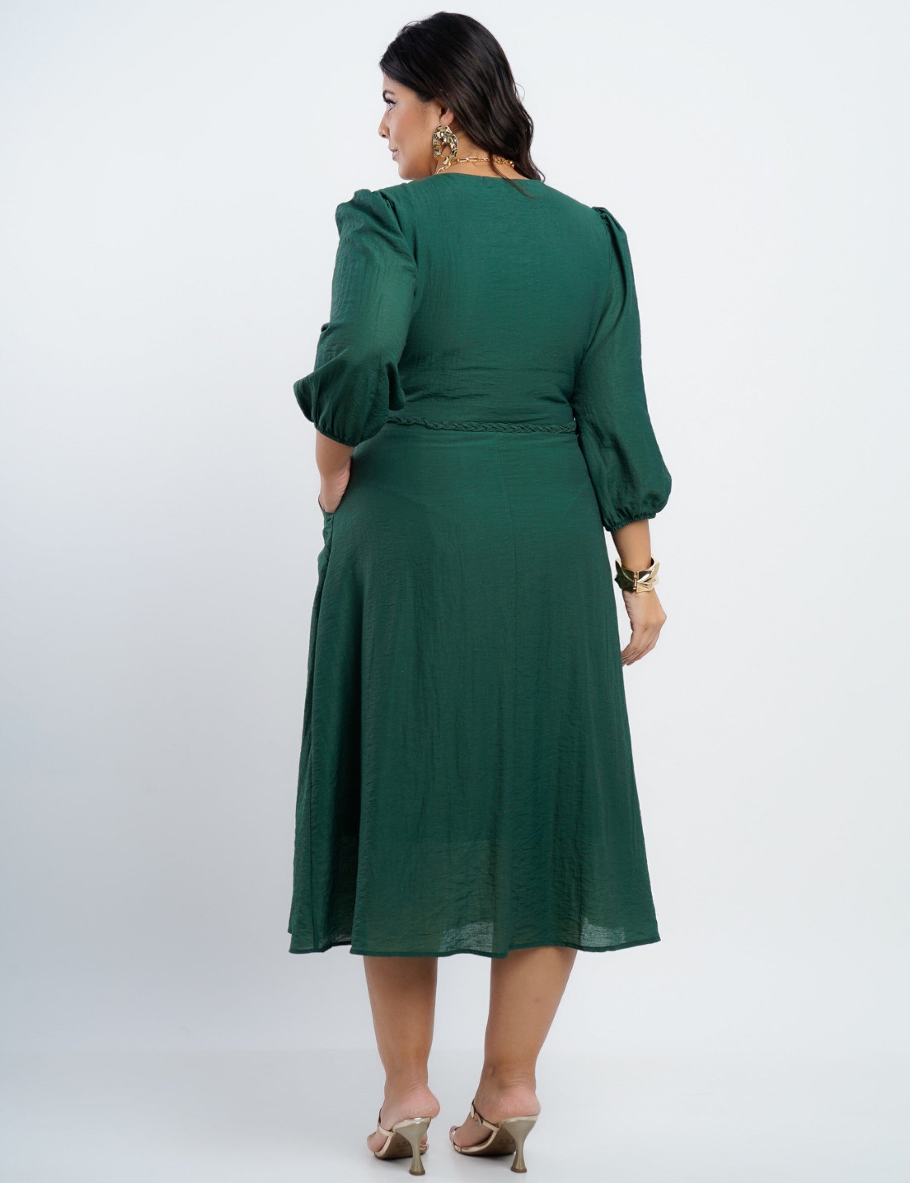 Vestido Midi Linho Misto Com Detalhe Trança