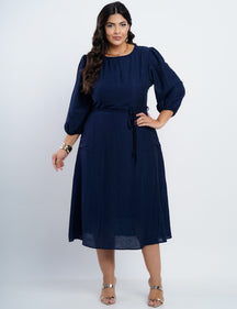 Vestido Midi Linho Misto Com Detalhe Trança