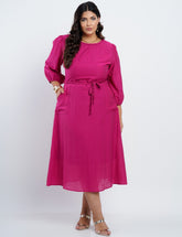 Vestido Midi Linho Misto Com Detalhe Trança