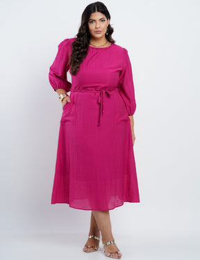 Vestido Midi Linho Misto Com Detalhe Trança