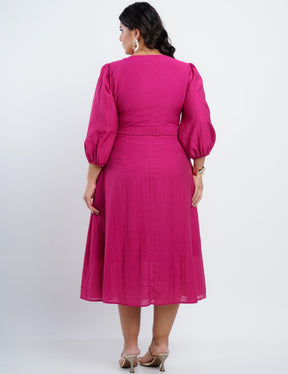 Vestido Midi Linho Misto Com Detalhe Trança