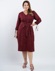 Vestido Midi Risca De Giz Com Pesponto