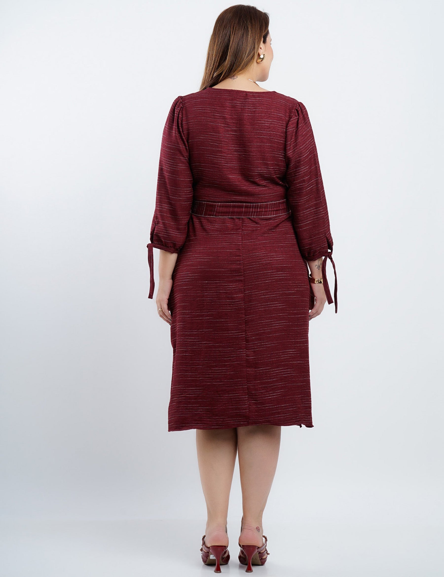 Vestido Midi Risca De Giz Com Pesponto