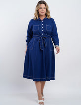 Vestido Midi Linho Misto Com Pesponto