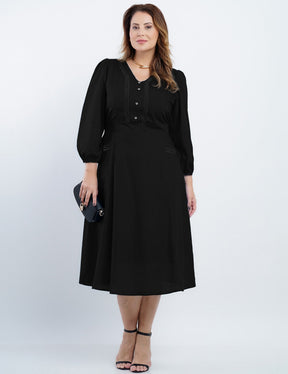 Vestido Midi Algodão Com Botões Frente