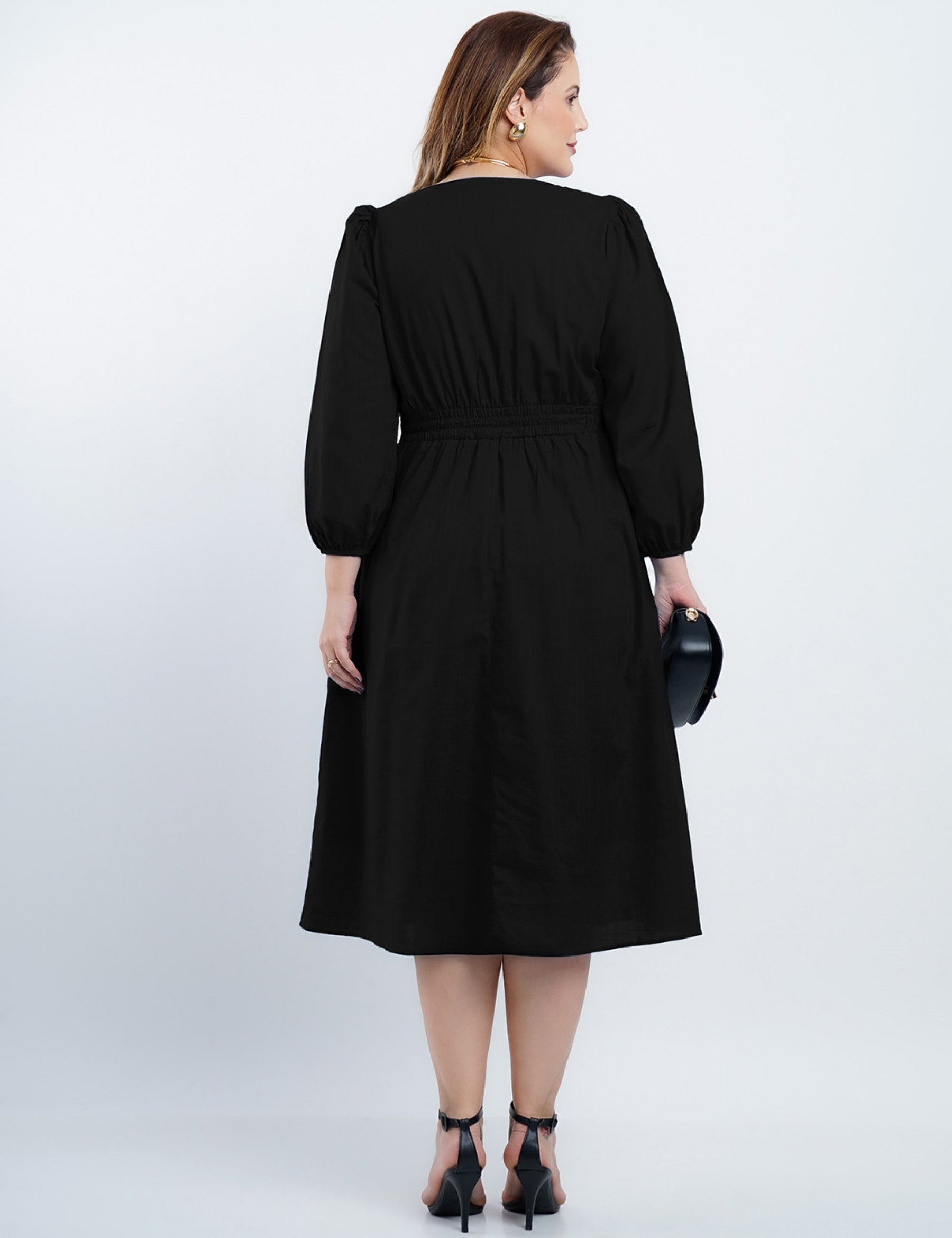 Vestido Midi Algodão Com Botões Frente