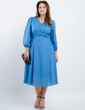 Vestido Midi Algodão Com Botões Frente