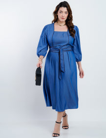 Vestido Midi Denim Com Vivo