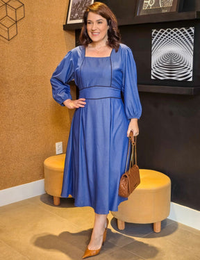 Vestido Midi Denim Com Vivo