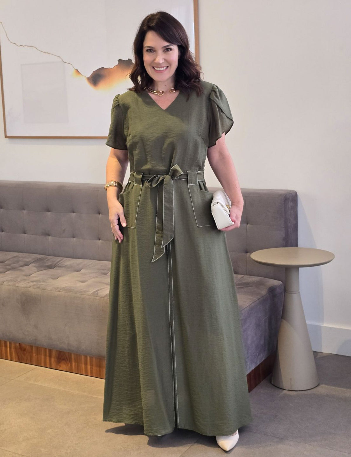 Vestido Longo Limen Com Pesponto