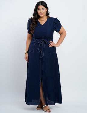 Vestido Longo Limen Com Pesponto