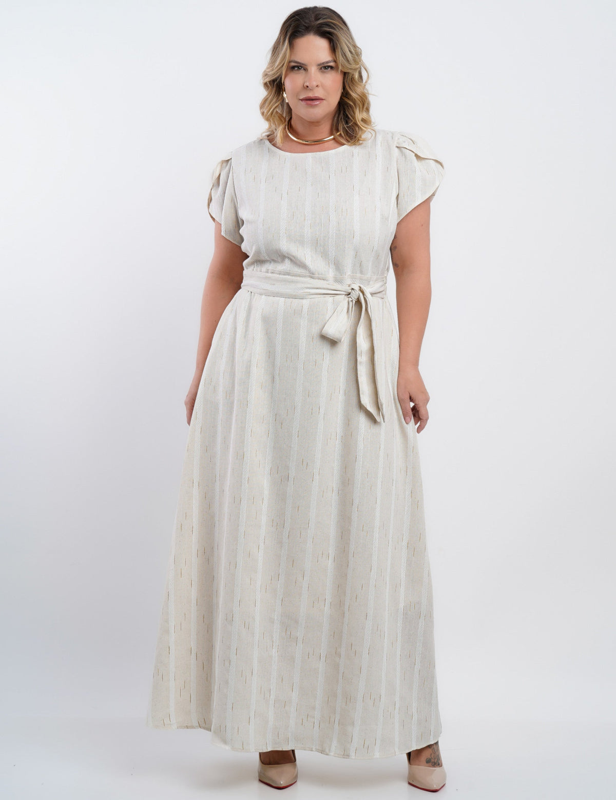 Vestido Longo Limen Listrado Lurex